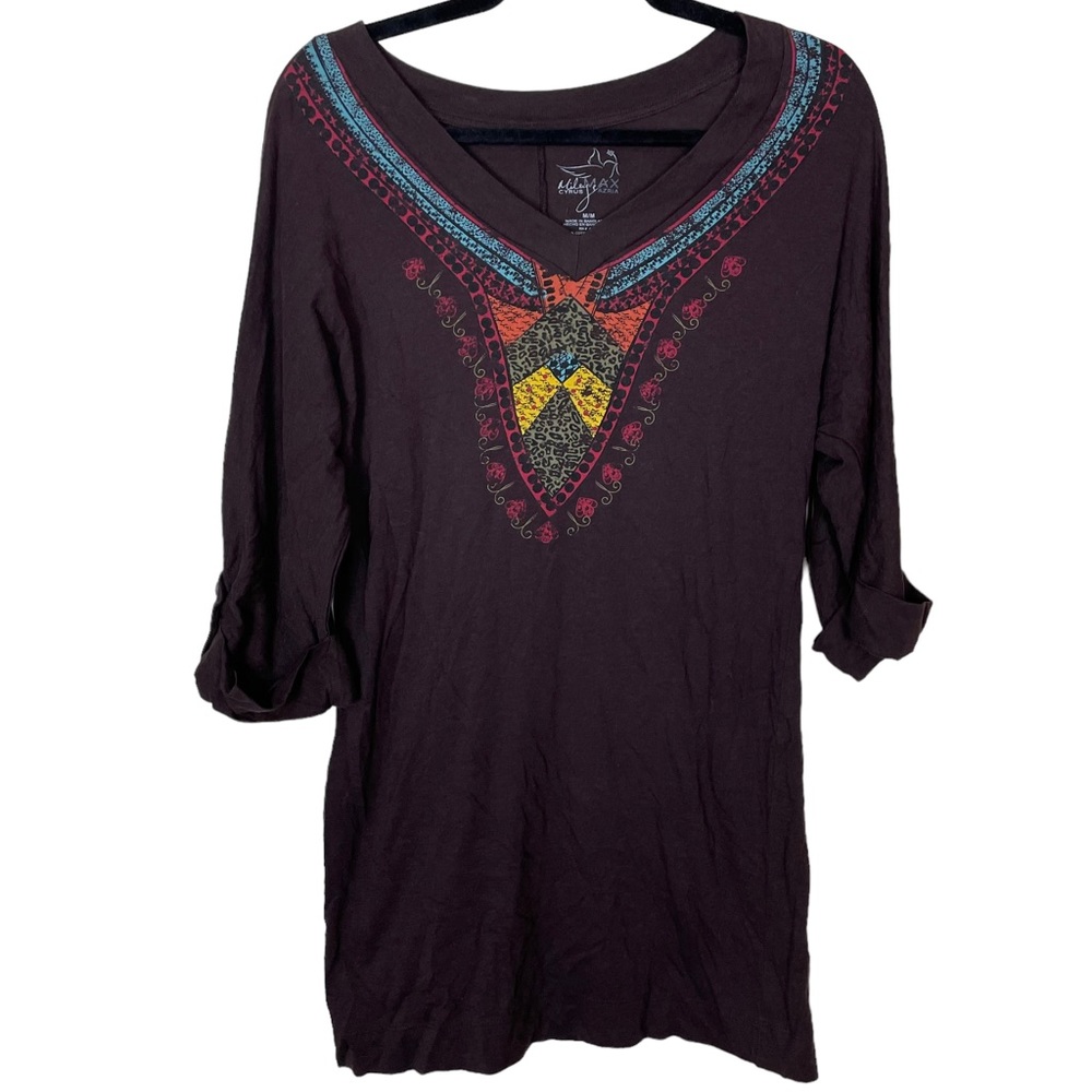 Miley Cyrus Max Azria Boho Abstract Multi-pattern V-Neck T-Shirt Dress Medium M